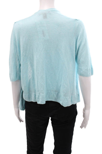 Tahari Womens Linen Short Sleeve Open Front Lightweight Cardigan Blue Size M