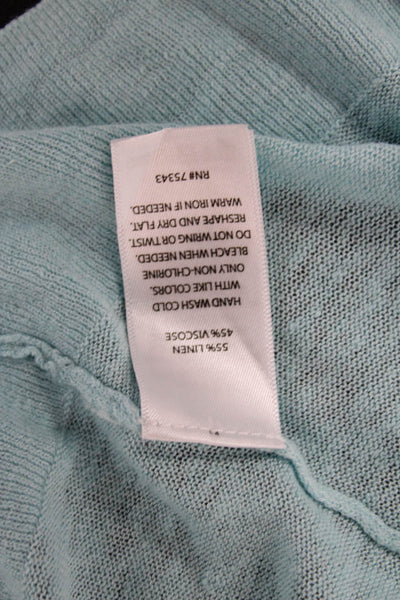 Tahari Womens Linen Short Sleeve Open Front Lightweight Cardigan Blue Size M