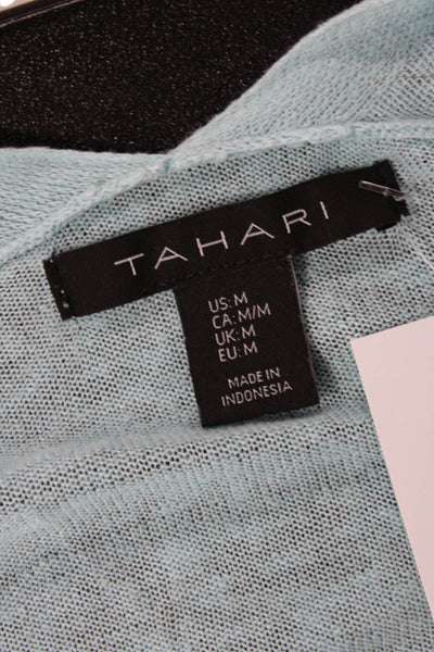 Tahari Womens Linen Short Sleeve Open Front Lightweight Cardigan Blue Size M