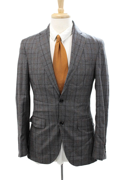Ted Baker London Womens Wool Plaid Print Two Buttoned Blazer Gray Size 38