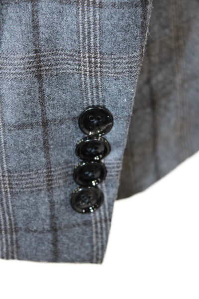 Ted Baker London Womens Wool Plaid Print Two Buttoned Blazer Gray Size 38