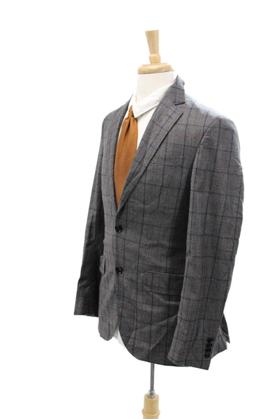 Ted Baker London Womens Wool Plaid Print Two Buttoned Blazer Gray Size 38