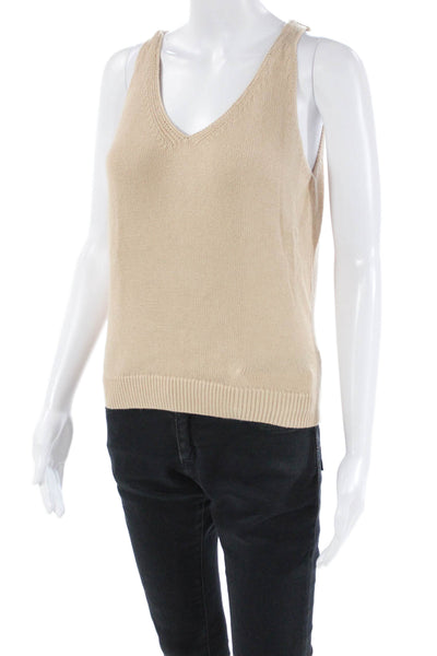 525 Womens Sleeveless V Neck Shell Sweater Camel Beige Cotton Size Small