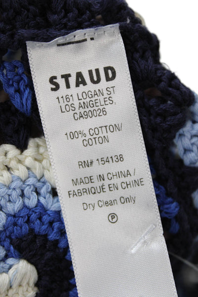 Staud Womens Crochet Cropped Tank Top Navy Blue White Cotton Size Extra Small