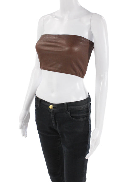 SPRWMN Womens Leather Strapless Tube Top Blouse Brown Size Extra Small