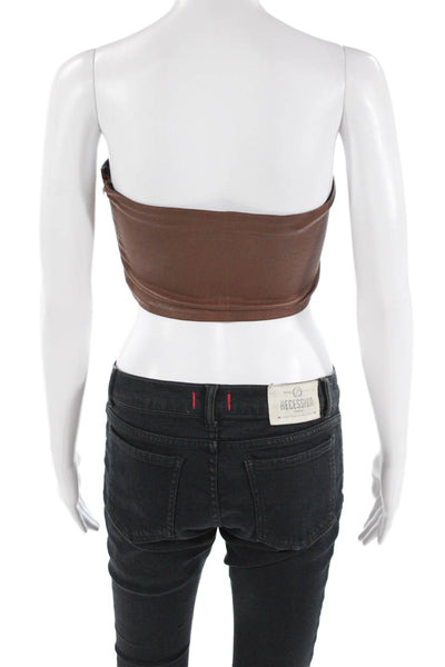 SPRWMN Womens Leather Strapless Tube Top Blouse Brown Size Extra Small