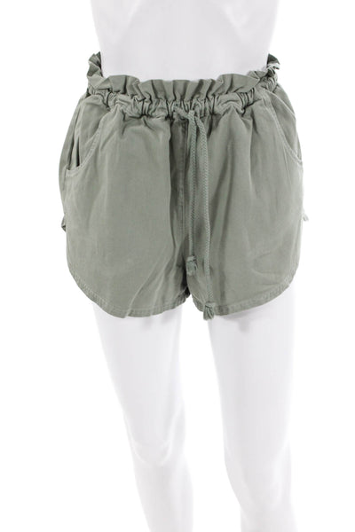 Xirena Womens Paper Bag Waist High Rise Shorts Green Cotton Size Extra Small