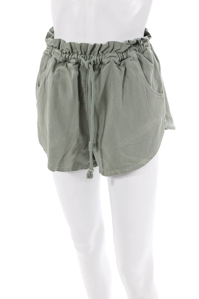 Xirena Womens Paper Bag Waist High Rise Shorts Green Cotton Size Extra Small