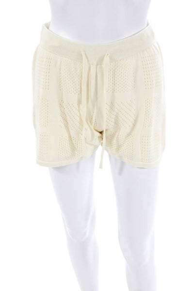 Monrow Womens Drawstring Waist Shorts Off White Cotton Size Extra Small