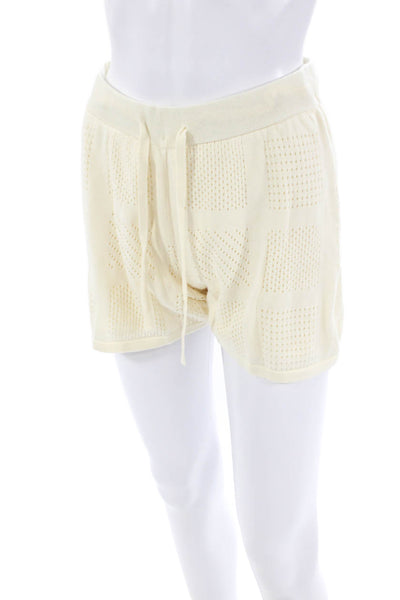 Monrow Womens Drawstring Waist Shorts Off White Cotton Size Extra Small