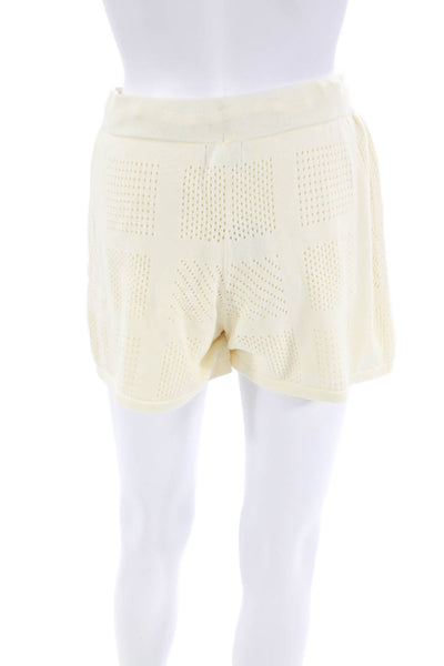 Monrow Womens Drawstring Waist Shorts Off White Cotton Size Extra Small