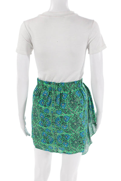 Rhode Womens Abstract Print Pull On Mini Skirt Green Blue Cotton Size  0