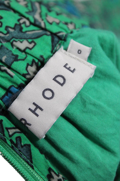 Rhode Womens Abstract Print Pull On Mini Skirt Green Blue Cotton Size  0