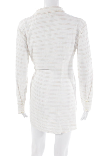 L Space Womens Striped Long Sleeves Shirt Dress White Beige Cotton Size Small