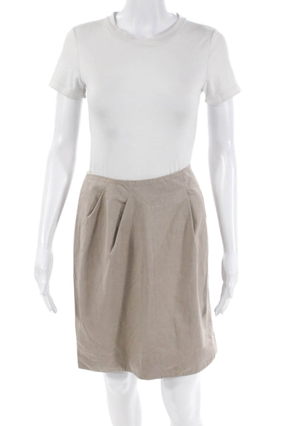 Marni Womens Cotton Pleated Knee Length Pencil Skirt Beige Size 38