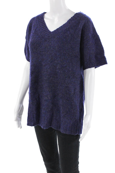 J Crew Womens V-Neck Short Sleeve Pullover Knit Sweater Purple Size XL