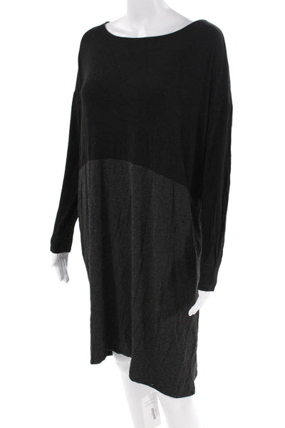 Eileen Fisher Womens Stretch Color Block Long Sleeve Mini Dress Gray Size S