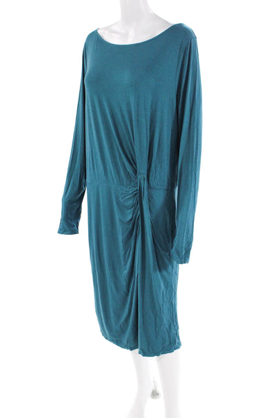 Three Dots Womens Stretch Round Neck Long Sleeve Mini Dress Blue Size 2XL