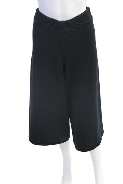 Roucha Womens Cotton Elastic Waist Knitted Wide Legged Capris Black Size S