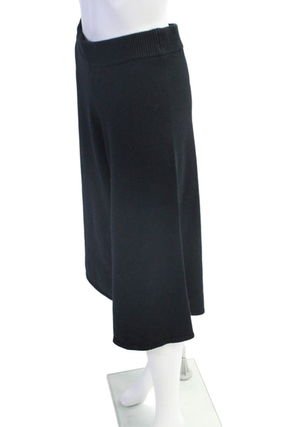 Roucha Womens Cotton Elastic Waist Knitted Wide Legged Capris Black Size S