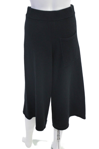 Roucha Womens Cotton Elastic Waist Knitted Wide Legged Capris Black Size S