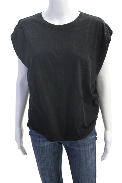 PistolaWomens Cotton Crew Neck Sleeveless Rouched Side Top Solid Black Size XS