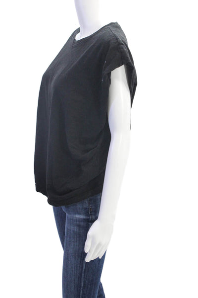 PistolaWomens Cotton Crew Neck Sleeveless Rouched Side Top Solid Black Size XS
