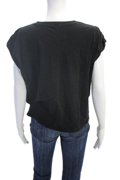 PistolaWomens Cotton Crew Neck Sleeveless Rouched Side Top Solid Black Size XS