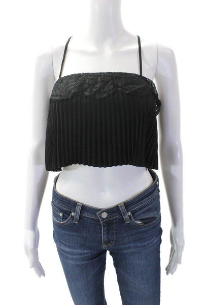 A.L.C. Womens Lace Accordion Pleat Sleeveless Cropped Tank Top Black Size 0