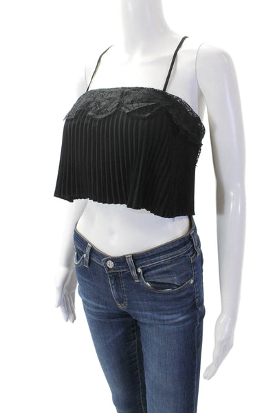 A.L.C. Womens Lace Accordion Pleat Sleeveless Cropped Tank Top Black Size 0