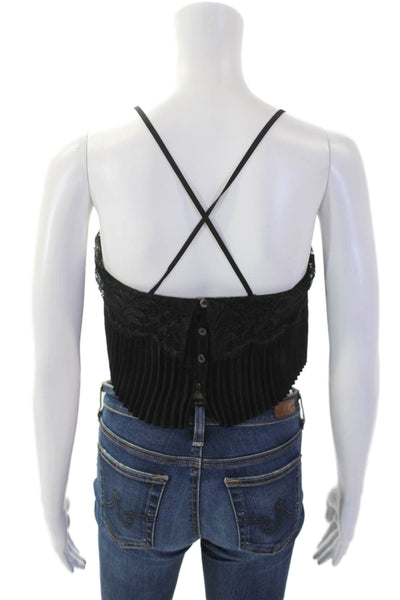 A.L.C. Womens Lace Accordion Pleat Sleeveless Cropped Tank Top Black Size 0