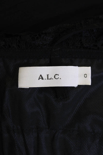 A.L.C. Womens Lace Accordion Pleat Sleeveless Cropped Tank Top Black Size 0
