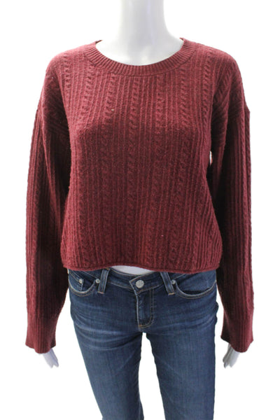Steve Madden Womens Cable Knit Long Sleeves Crew Neck Sweater Red Size Small