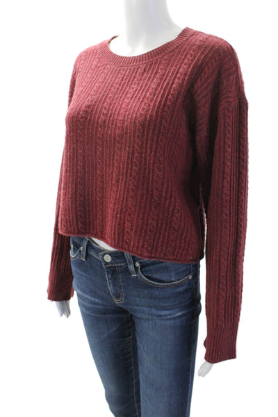 Steve Madden Womens Cable Knit Long Sleeves Crew Neck Sweater Red Size Small
