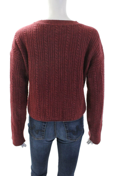 Steve Madden Womens Cable Knit Long Sleeves Crew Neck Sweater Red Size Small