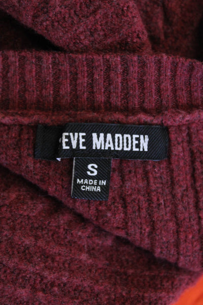 Steve Madden Womens Cable Knit Long Sleeves Crew Neck Sweater Red Size Small