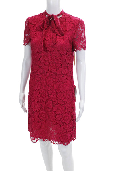 Valentino L'Amour Womens Cotton Blend Lace Short Sleeve Dress Pink Size 8