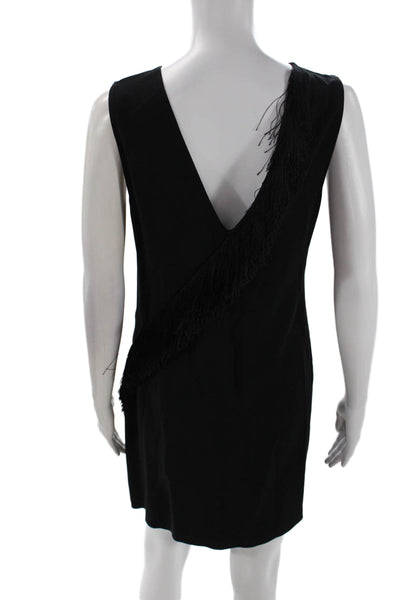 A.L.C. Womens Solid Fringe Detail Sleeveless Knee Length Dress Black Size 6