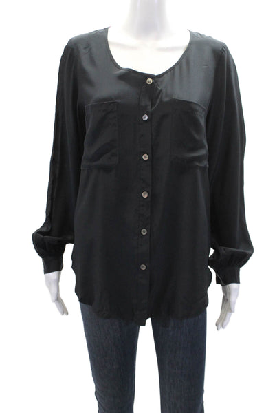 Fifteen Twenty Womens Silk Round Neck Long Sleeve Buttoned Top Black Size M