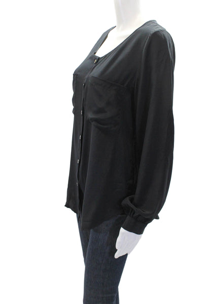Fifteen Twenty Womens Silk Round Neck Long Sleeve Buttoned Top Black Size M
