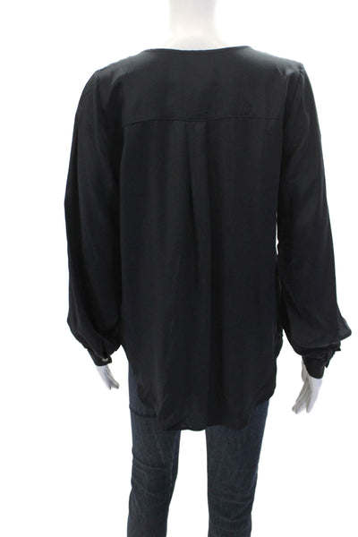 Fifteen Twenty Womens Silk Round Neck Long Sleeve Buttoned Top Black Size M