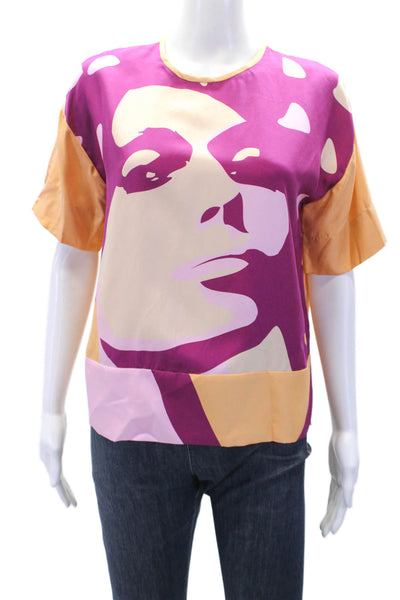 Raoul Womens Silk Abstract Print Short Sleeve Blouse Multicolor Size 4