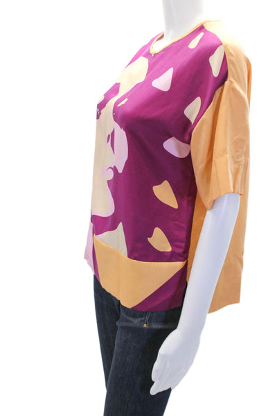 Raoul Womens Silk Abstract Print Short Sleeve Blouse Multicolor Size 4