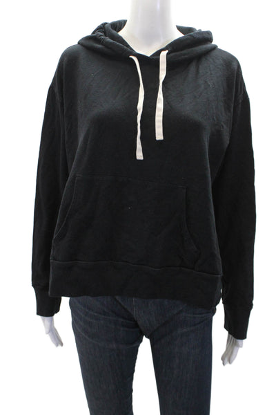 Monrow Womens Cotton Side Slit Detail Pocketed Cropped Hoodie Black Size M