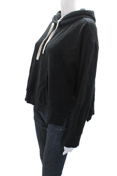 Monrow Womens Cotton Side Slit Detail Pocketed Cropped Hoodie Black Size M