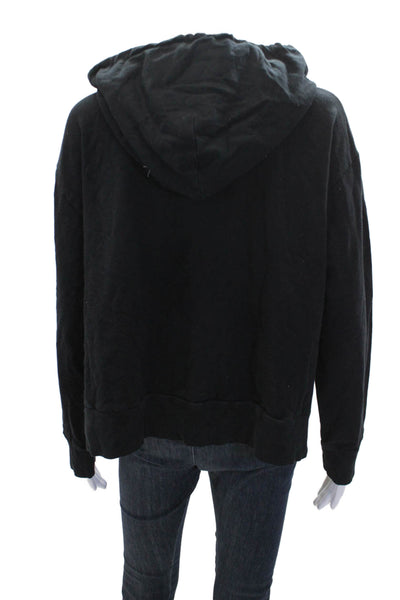 Monrow Womens Cotton Side Slit Detail Pocketed Cropped Hoodie Black Size M