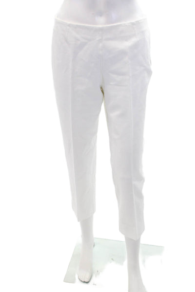Lafayette 148 New York Womens Cotton Zip Button Tapered Leg Pants White Size 08