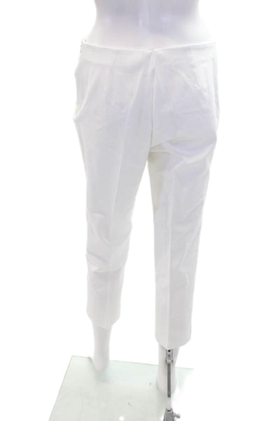 Lafayette 148 New York Womens Cotton Zip Button Tapered Leg Pants White Size 08