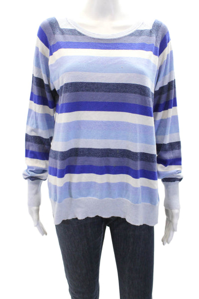 Zaket & Plover Womens Cotton Long Sleeve Round Neck Stripe Knit Top Blue Size S