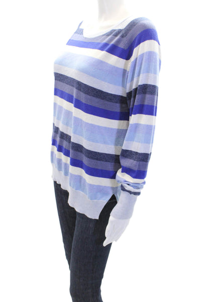 Zaket & Plover Womens Cotton Long Sleeve Round Neck Stripe Knit Top Blue Size S